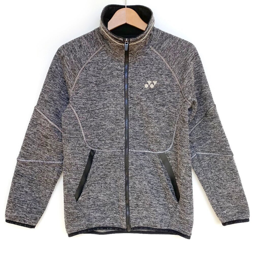 Yonex Mens Textured Knit Full Zip Tennis Warm Up Jacket Gray Black Size S